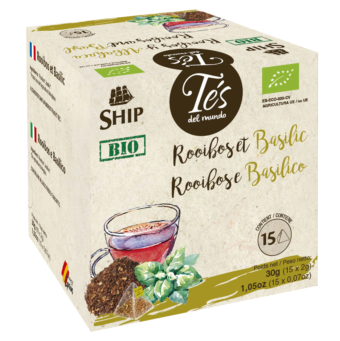 BIO - Scatola 15 filtri piramidi Infuso BIO Rooibos e Basilico