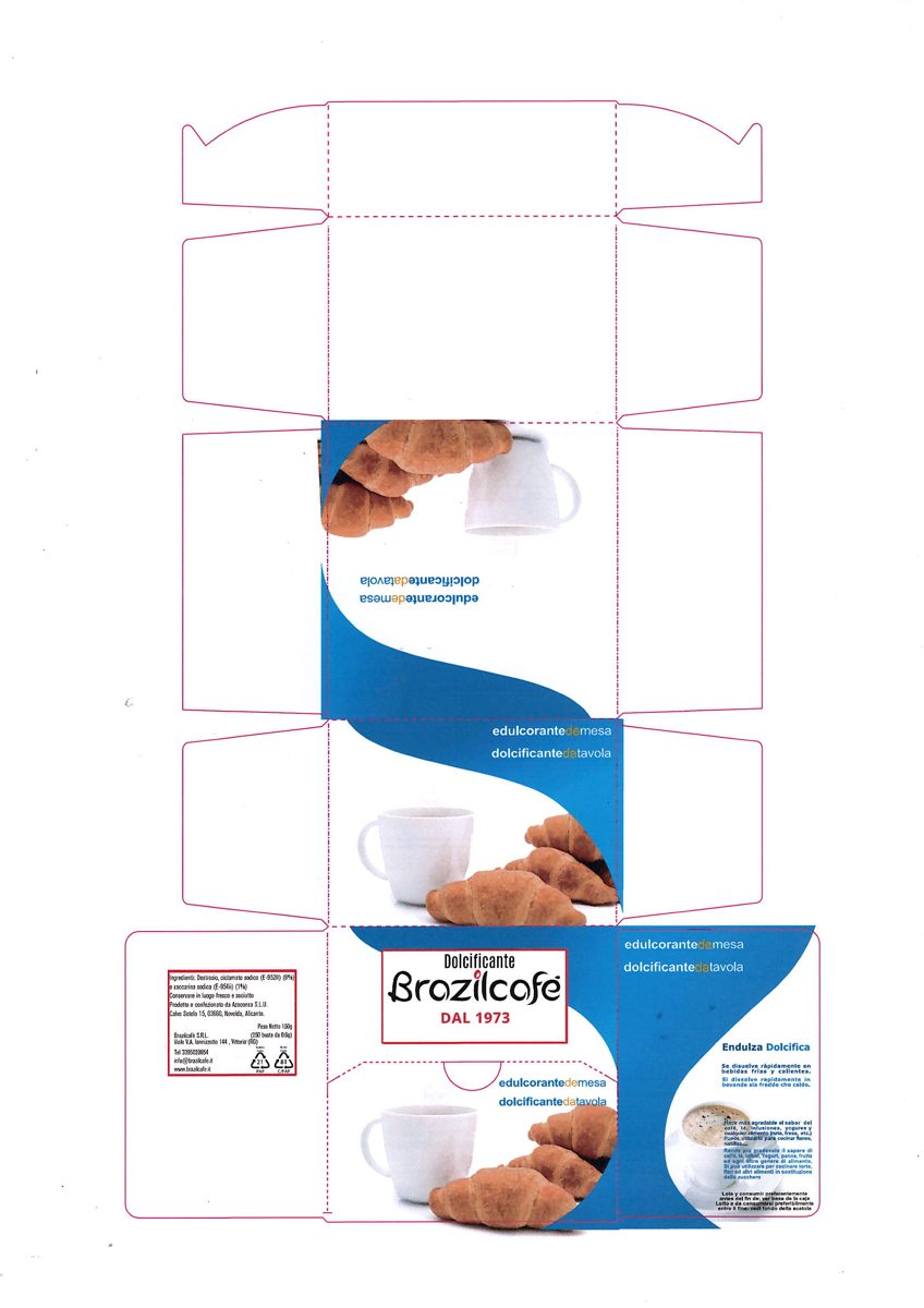 Progetto grafico di scatola per dolcificante personalizzata